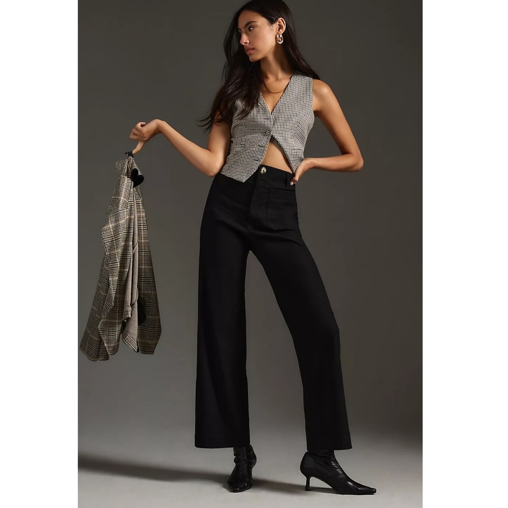 ANTHROPOLOGIE MAEVE Colette High Waisted Cropped Wide Leg Pants in Black -30